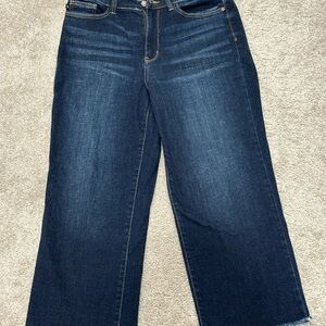 Judy Blue Wide Leg Cropped Blue Jeans with Raw Hem